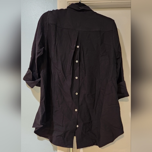 Women's Boho Chic Black Reverse Button-down Shirt L NWT - Picture 5 of 10